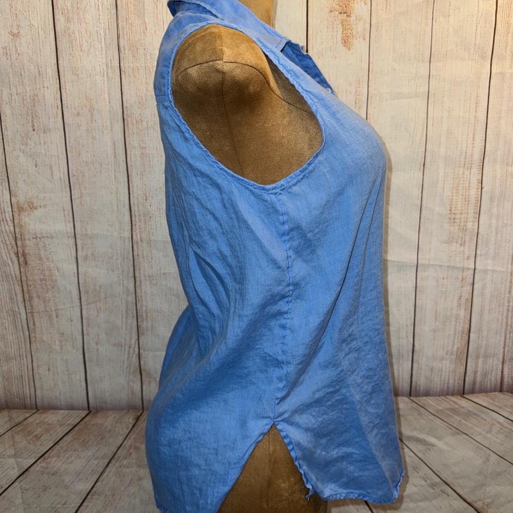 Sigrid Olsen Sleeveless Button-Front Linen Blouse- Blue- L - Picture 3 of 9